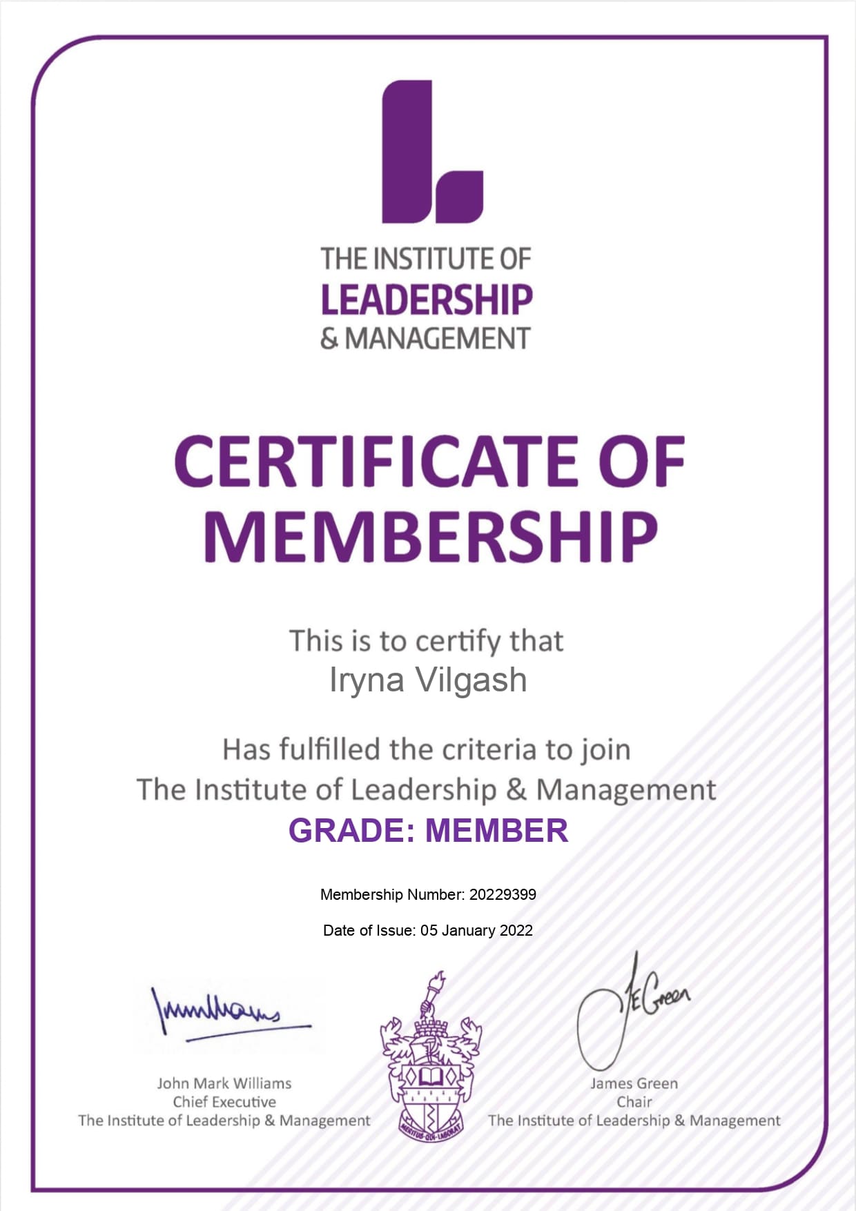 Membership at The Institute of Leadership & Management (ILM): 2022-2023
